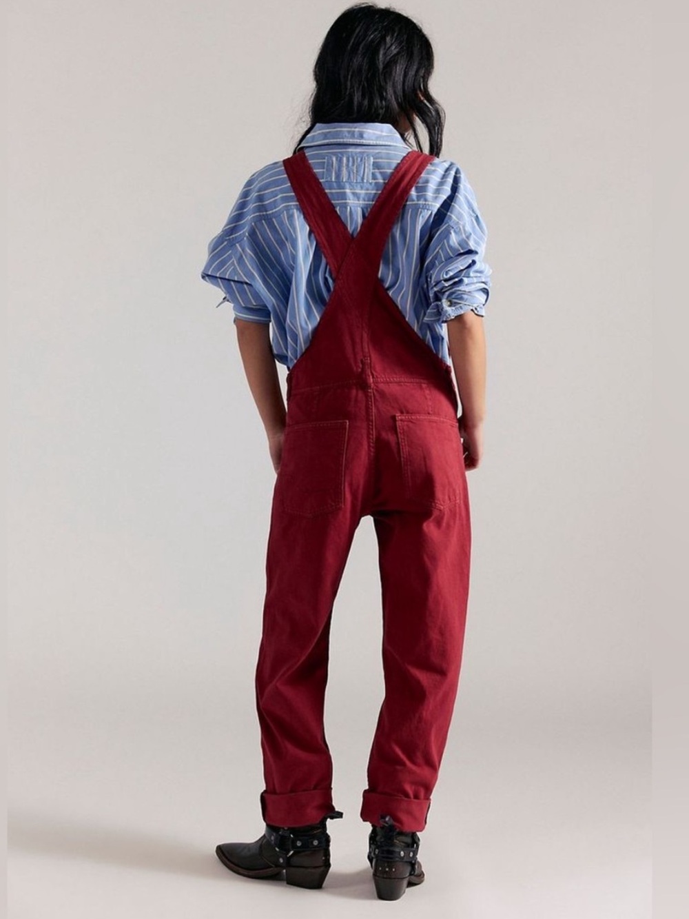 Free People We The Free Ziggy Denim Overalls Straight Leg Raspberry Red - Picture 3 of 12